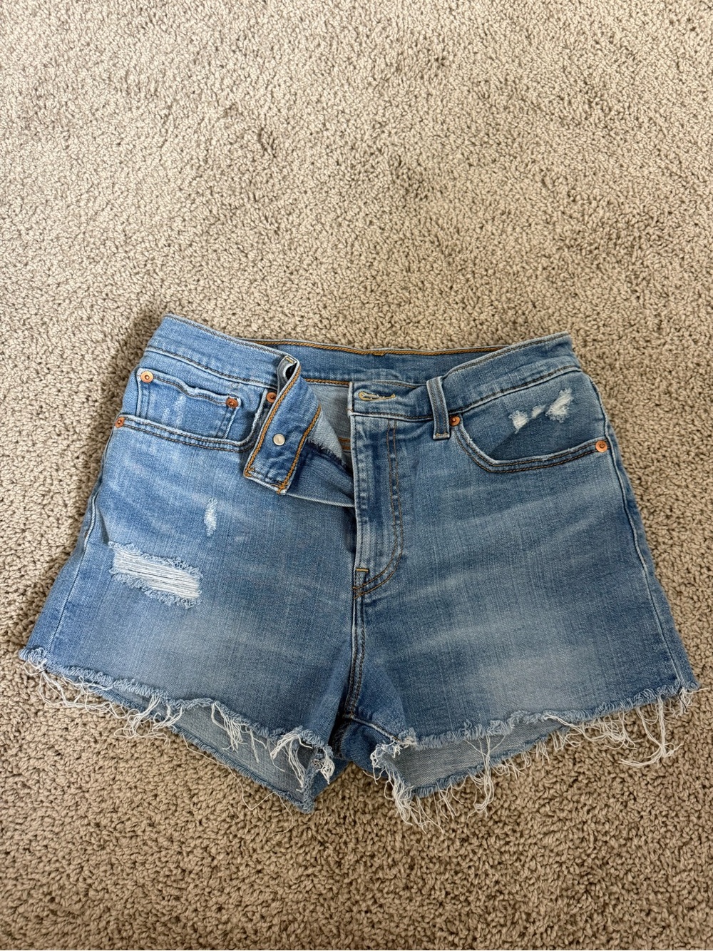 Levi's Light Blue Distressed Denim Cutoff Shorts